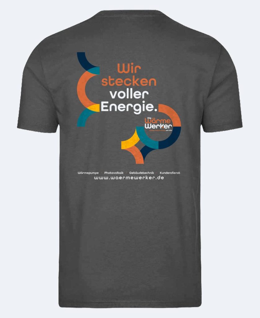 T-Shirt-Rückenmotiv „Wir stecken voller Energie.“