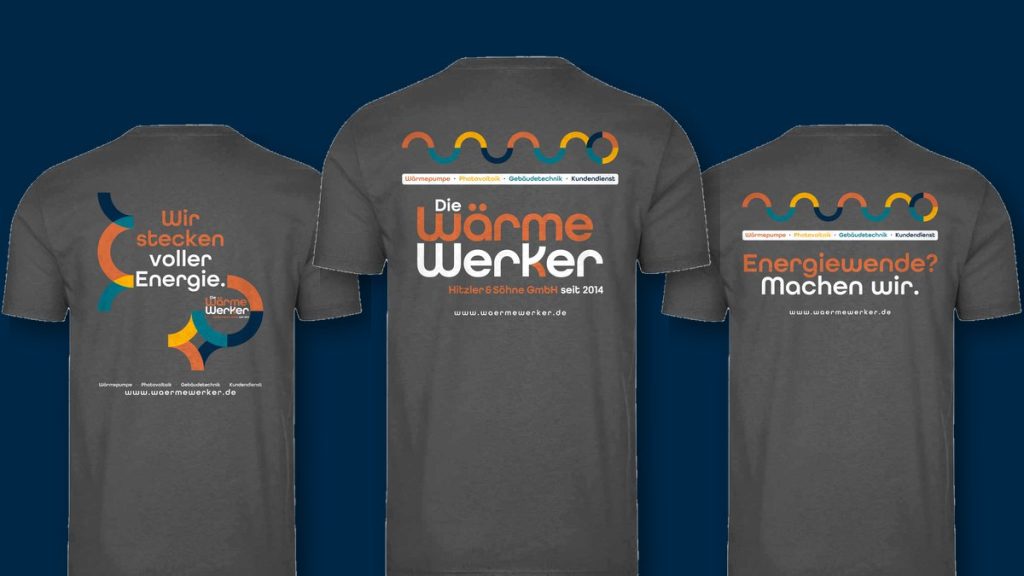Neue Firmenkleidung der WärmeWerker – drei Rückenmotive